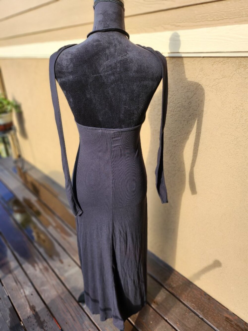 Salwa Owens Black Ribbed Avant-Garde Maxi Dress O-Ring Halter Knit Gown S - Picture 4 of 13